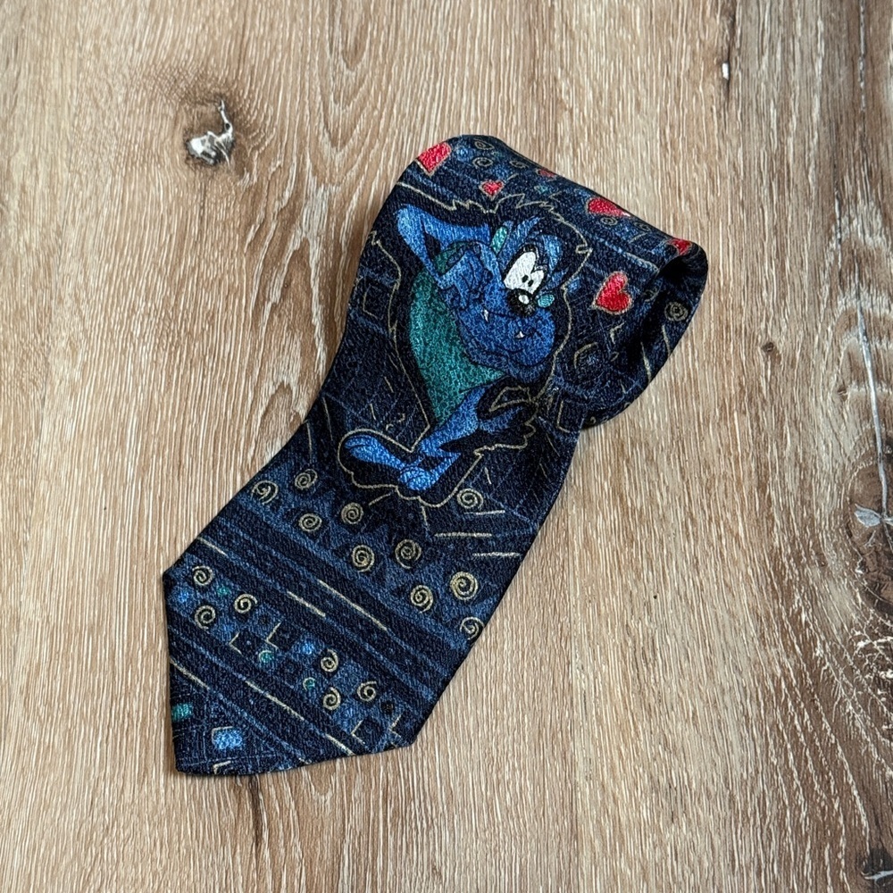 Vintage 1995 Taz Looney Tunes Silk Tie Made in Italy | 90s Cartoon Hearts